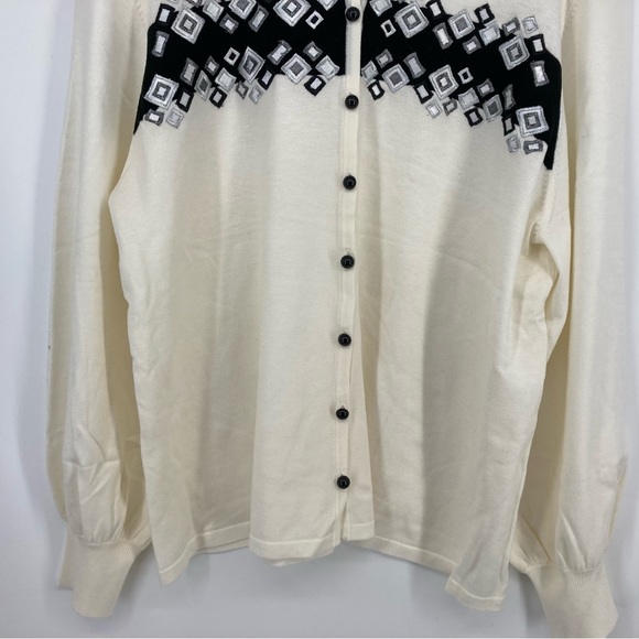 Bob Mackie Womens Size XL 2 Pc Sweater Set Tank Cardigan Black/White Embroidered - Picture 4 of 16